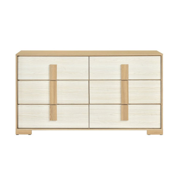 English Elm Twin Bedroom Set Five Piece with LED Headboard Dresser and Nightstands Natural White B011S05824