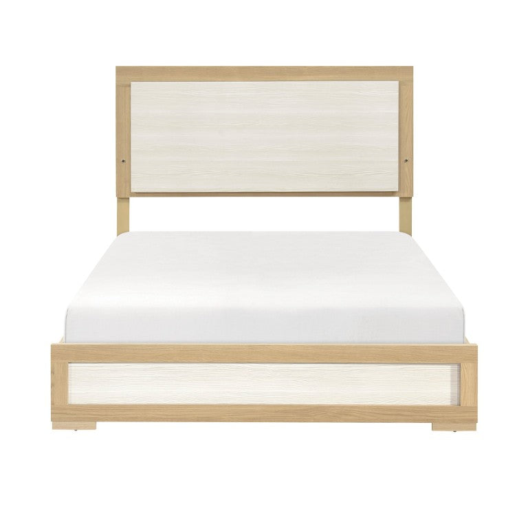 English Elm Twin Bedroom Set Five Piece with LED Headboard Dresser and Nightstands Natural White B011S05824