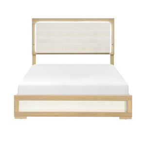 English Elm Twin Bedroom Set Five Piece with LED Headboard Dresser and Nightstands Natural White B011S05824