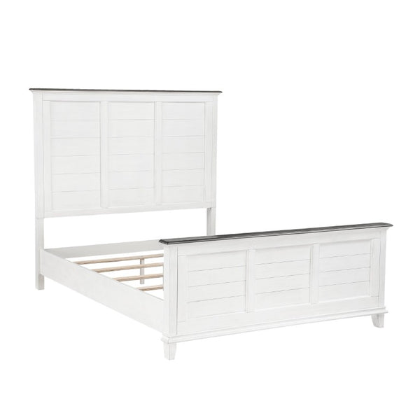 English Elm California King Farmhouse Bedroom Set Two-Tone Wood Panel Bed with Dresser Mirror B011S05828