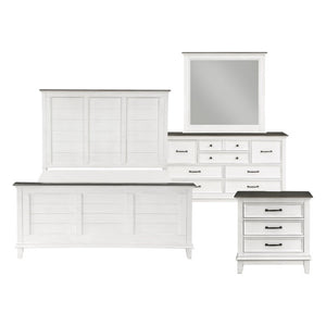English Elm Queen Panel Bed Set Farmhouse Bedroom Collection with Dresser Mirror and Two Nightstands B011S05830