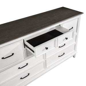 English Elm Queen Panel Bed Set Farmhouse Bedroom Collection with Dresser Mirror and Two Nightstands B011S05830