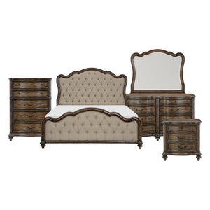 English Elm Queen Bedroom Set Six Piece Traditional Suite with Tufted Headboard and Oak Veneer B011S05837