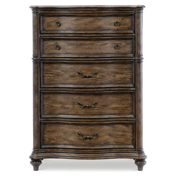 English Elm Queen Bedroom Set Six Piece Traditional Suite with Tufted Headboard and Oak Veneer B011S05837