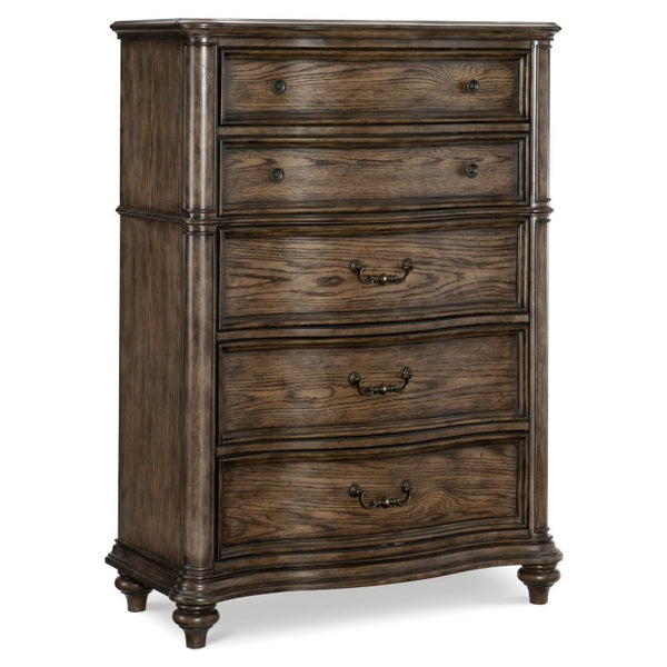 English Elm Queen Bedroom Set Six Piece Traditional Suite with Tufted Headboard and Oak Veneer B011S05837