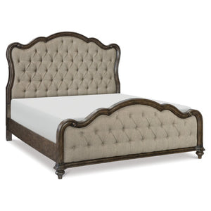 English Elm Queen Bedroom Set Six Piece Traditional Suite with Tufted Headboard and Oak Veneer B011S05837