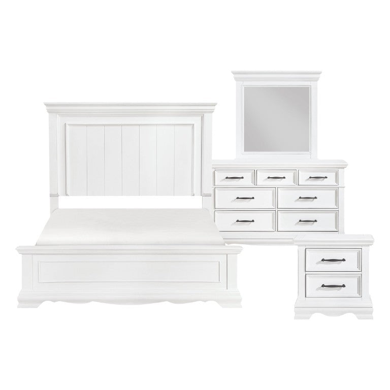 English Elm Twin Panel Bed Bedroom Set Five Piece White Wood Traditional Sleigh Footboard B011S05846