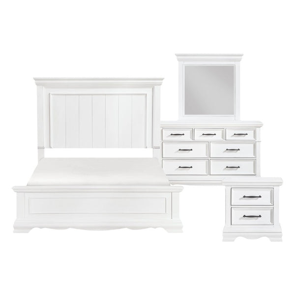 English Elm Twin Panel Bed Bedroom Set Five Piece White Wood Traditional Sleigh Footboard B011S05846