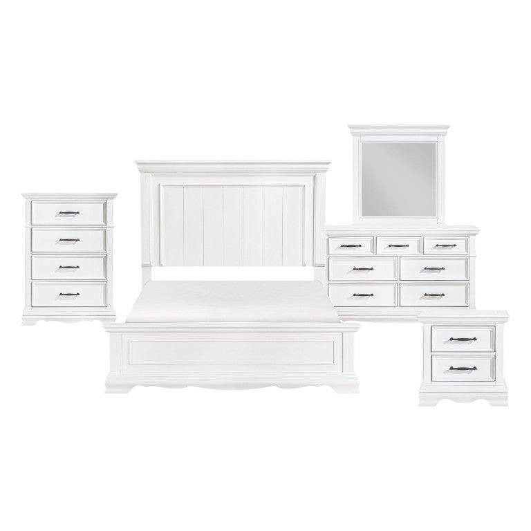 English Elm Twin Panel Sleigh Bed Six Piece Bedroom Set Solid Wood White Lacquer Finish B011S05847