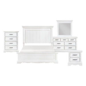 English Elm Twin Panel Sleigh Bed Six Piece Bedroom Set Solid Wood White Lacquer Finish B011S05847