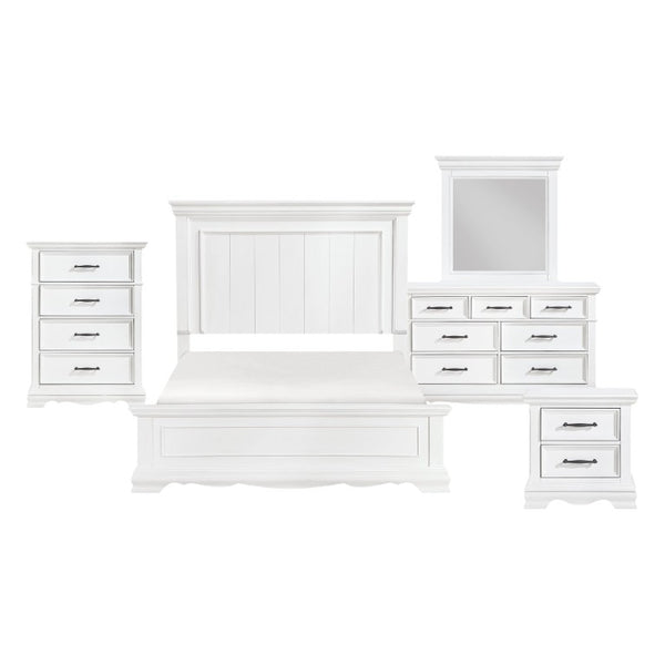 English Elm Twin Panel Sleigh Bed Six Piece Bedroom Set Solid Wood White Lacquer Finish B011S05847