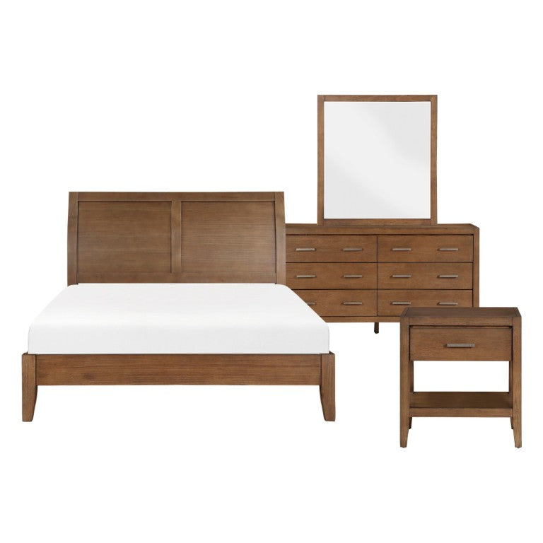 English Elm Eastern King Platform Bedroom Set Wire Brushed Wood with Brass Hardware 5 Piece B011S05848