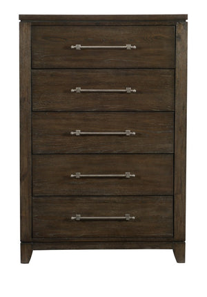 English Elm California King 6 Piece Bedroom Set with X Frame Headboard and Dark Ash Veneer B011S05865