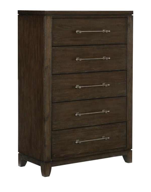 English Elm California King 6 Piece Bedroom Set with X Frame Headboard and Dark Ash Veneer B011S05865