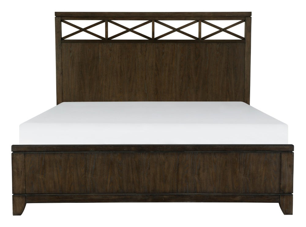 English Elm California King 6 Piece Bedroom Set with X Frame Headboard and Dark Ash Veneer B011S05865