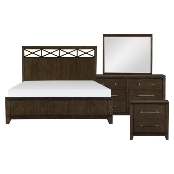 English Elm Queen Panel Bed Five Piece Ash Veneer Bedroom Set with X Frame Headboard Dark Finish B011S05866