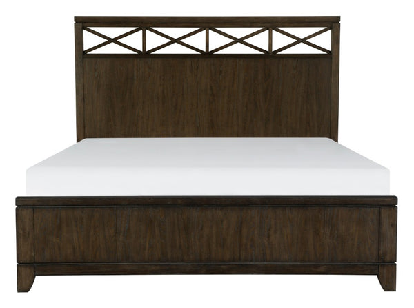 English Elm Queen Panel Bed Five Piece Ash Veneer Bedroom Set with X Frame Headboard Dark Finish B011S05866