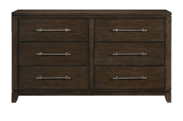 English Elm Queen Panel Bed Five Piece Ash Veneer Bedroom Set with X Frame Headboard Dark Finish B011S05866