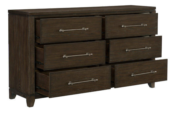 English Elm Queen Panel Bed Five Piece Ash Veneer Bedroom Set with X Frame Headboard Dark Finish B011S05866
