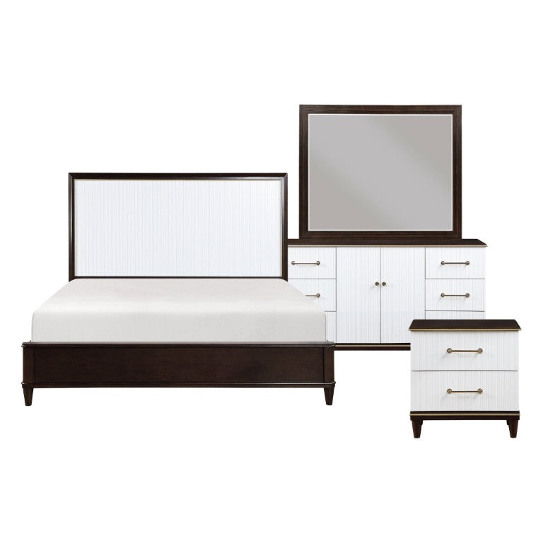 English Elm Queen Bedroom Set 5 Piece White Panel and Cherry Wood with Gold Hardware B011S05878