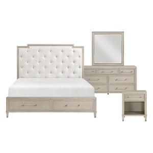 English Elm Queen Bedroom Set 5 Piece Oak Veneer with Tufted Headboard and Charging Nightstands B011S05890