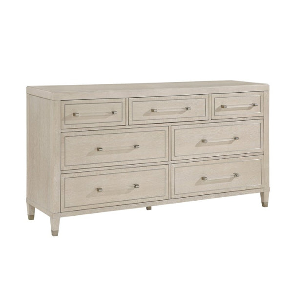 English Elm Queen Bedroom Set 5 Piece Oak Veneer with Tufted Headboard and Charging Nightstands B011S05890
