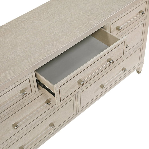 English Elm Queen Bedroom Set 5 Piece Oak Veneer with Tufted Headboard and Charging Nightstands B011S05890