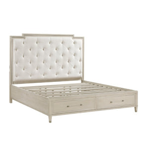 English Elm Queen Bedroom Set 5 Piece Oak Veneer with Tufted Headboard and Charging Nightstands B011S05890