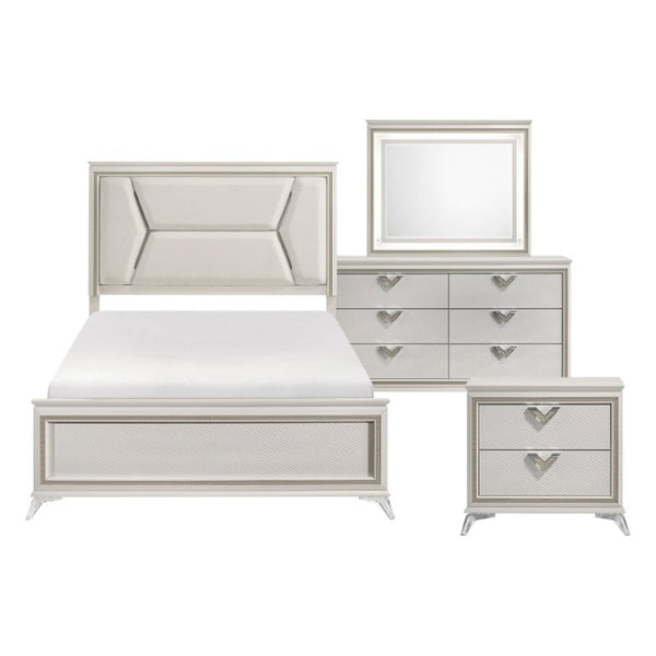English Elm California King Bedroom Set with LED Headboard Chenille Upholstery and Gold Glam Finish B011S05894