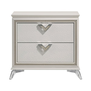 English Elm California King Bedroom Set with LED Headboard Chenille Upholstery and Gold Glam Finish B011S05894