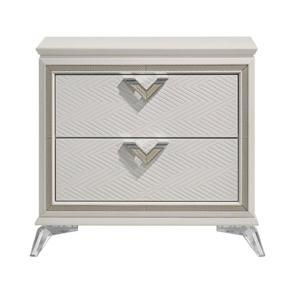 English Elm California King Bedroom Set with LED Headboard Chenille Upholstery and Gold Glam Finish B011S05894