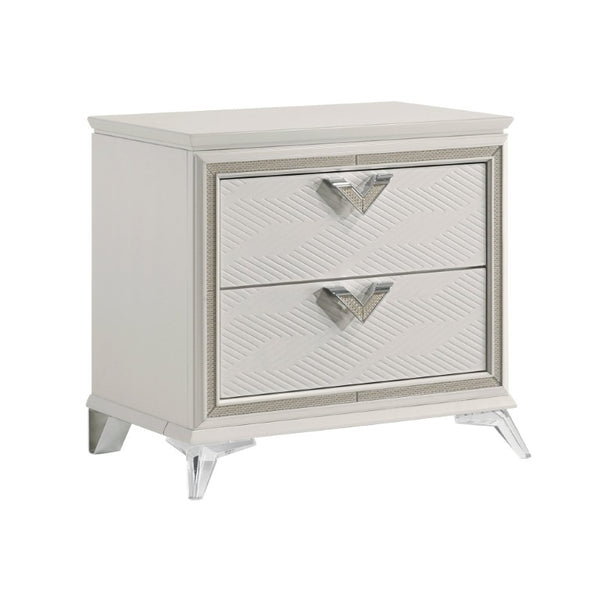 English Elm California King Bedroom Set with LED Headboard Chenille Upholstery and Gold Glam Finish B011S05894
