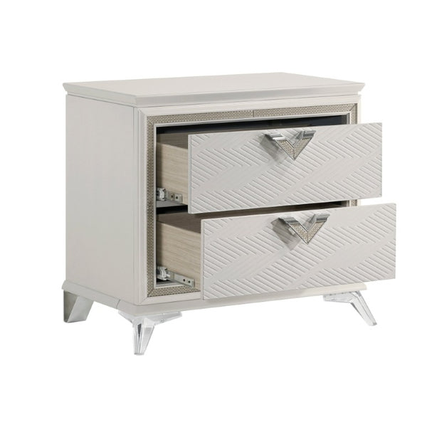 English Elm California King Bedroom Set with LED Headboard Chenille Upholstery and Gold Glam Finish B011S05894