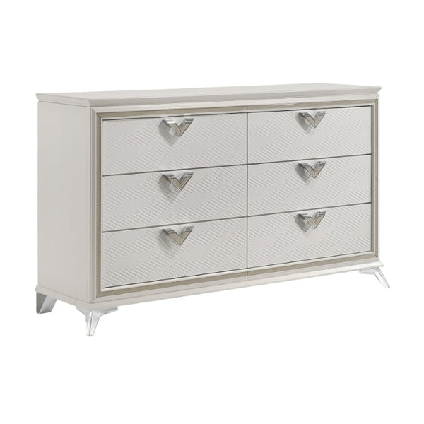 English Elm California King Bedroom Set with LED Headboard Chenille Upholstery and Gold Glam Finish B011S05894