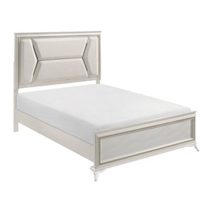 English Elm California King Bedroom Set with LED Headboard Chenille Upholstery and Gold Glam Finish B011S05894