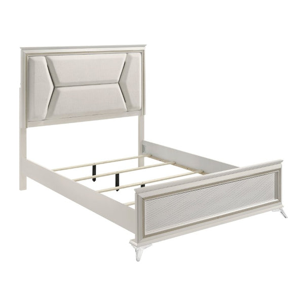 English Elm California King Bedroom Set with LED Headboard Chenille Upholstery and Gold Glam Finish B011S05894