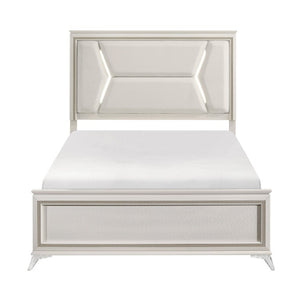 English Elm California King Bedroom Set with LED Headboard Chenille Upholstery and Gold Glam Finish B011S05894
