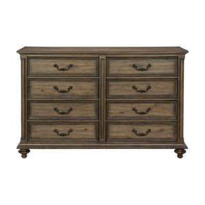 English Elm Queen Sleigh Bed Six Piece Bedroom Set Velvet Tufted Pecan Wood Traditional Suite B011S05905