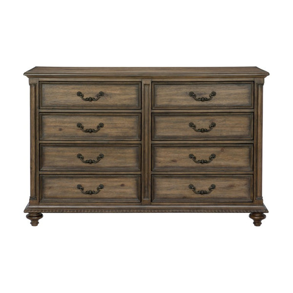 English Elm Queen Sleigh Bed Six Piece Bedroom Set Velvet Tufted Pecan Wood Traditional Suite B011S05905
