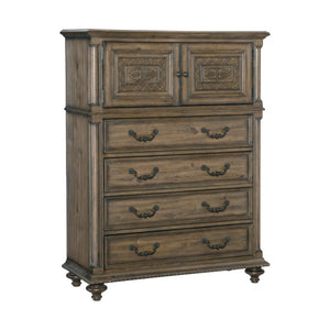 English Elm Queen Sleigh Bed Six Piece Bedroom Set Velvet Tufted Pecan Wood Traditional Suite B011S05905