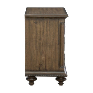 English Elm Queen Sleigh Bed Six Piece Bedroom Set Velvet Tufted Pecan Wood Traditional Suite B011S05905