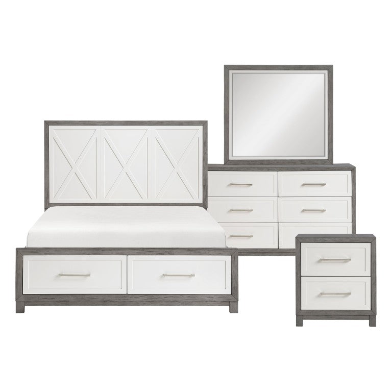 English Elm Twin Platform Bedroom Set Five Piece Okume Veneer Contemporary Ivory Gray Storage B011S05914