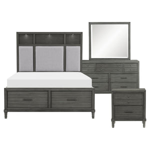 English Elm California King 5 Piece Bedroom Set Pebble Gray Veneer with LED Shelves and USB Ports B011S05924