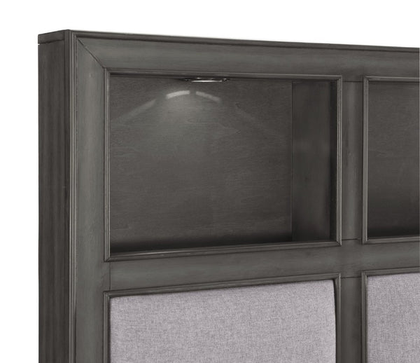 English Elm Queen Bedroom Set with LED Shelves USB Ports Dresser Mirror and Two Nightstands B011S05926