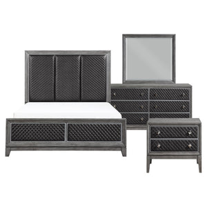 English Elm Eastern King 5 Piece Bedroom Set Faux Leather Upholstered Birch Veneer Gray Finish B011S05928