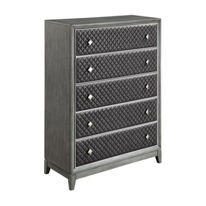 English Elm Queen Bedroom Set Six Piece Diamond Faux Leather Birch Veneer Gray Modern Suite B011S05933