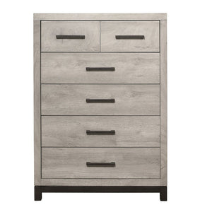 English Elm California King Six Piece Bedroom Set with Dark Gray Melamine and Antique Silver Hardware B011S05943