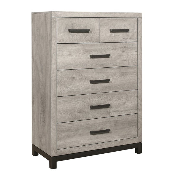 English Elm California King Six Piece Bedroom Set with Dark Gray Melamine and Antique Silver Hardware B011S05943