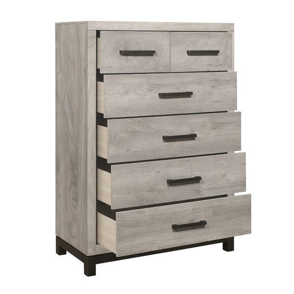 English Elm California King Six Piece Bedroom Set with Dark Gray Melamine and Antique Silver Hardware B011S05943