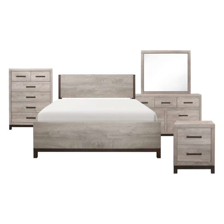 English Elm Twin Panel Bed Six Piece Bedroom Set with Dresser Chest and Modern Gray Finish B011S05949